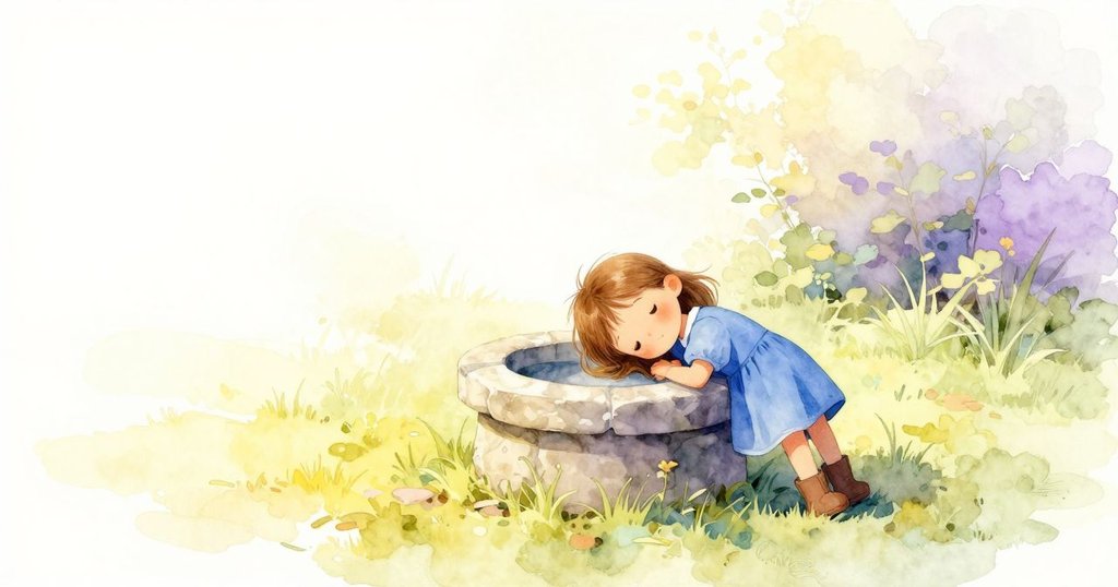 弗雷婭靜坐於石槽旁，心中回味蛋糕配方的秘密，庭院寧靜氛圍中鳥兒悠然停留，展現結局的安詳與充實感