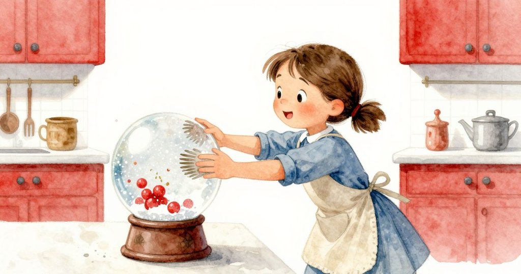 Roslyn動作靈活地輕刷雪花球，飛舞的亮粉圍繞著她，動感十足的場景展現探索奇蹟的魅力