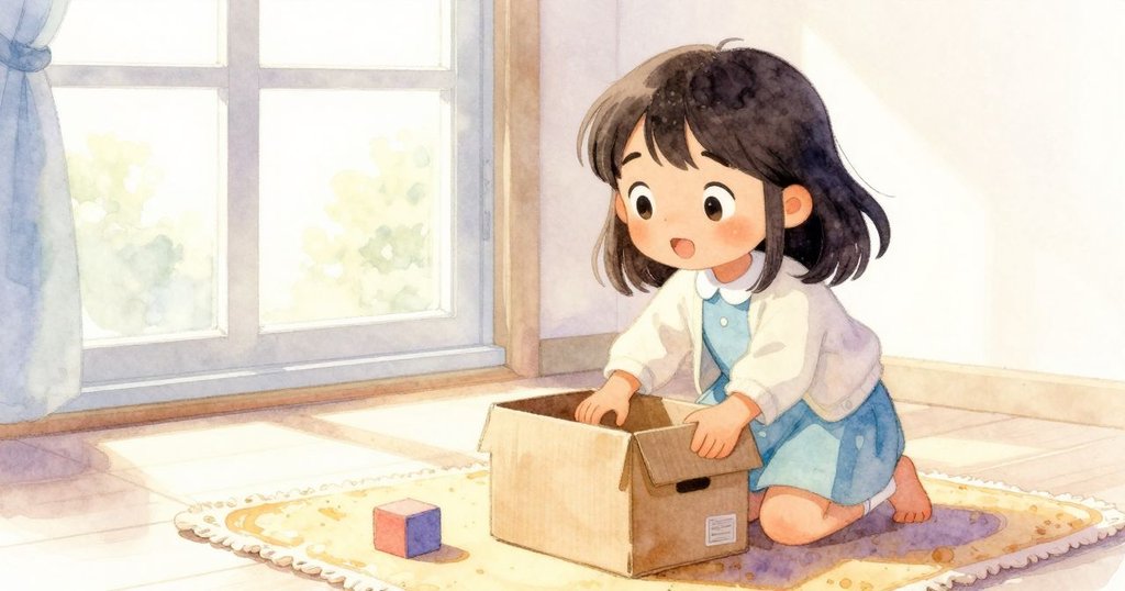 Nell在窗邊調整盒子，晨光透過玻璃灑入室內，滑動的積木增添細膩動作和溫馨氣氛。
