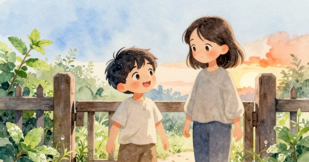 濕潤清晨門邊露珠閃爍,細膩光影映出自然質感,環境溫暖而清新