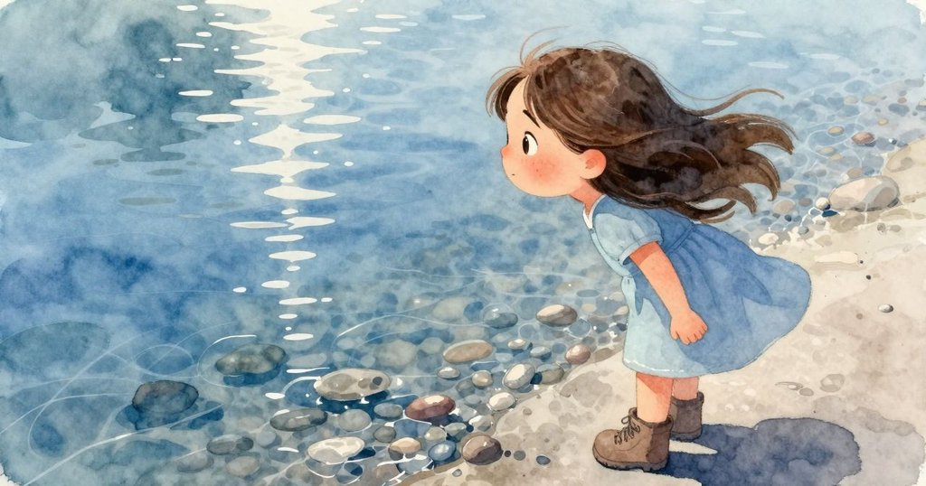 六月在清澈溪流旁停步凝望水中倒影，水面猶如窗戶映出光影交錯的奇幻景致