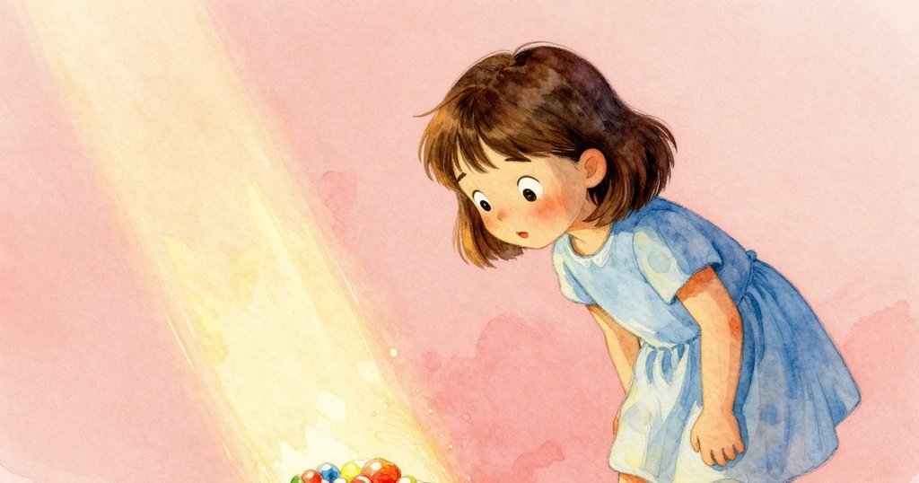 六月側身俯視翻開書籍頁面，斜角捕捉明亮光束照亮隱秘圖案，呈現專注和驚喜