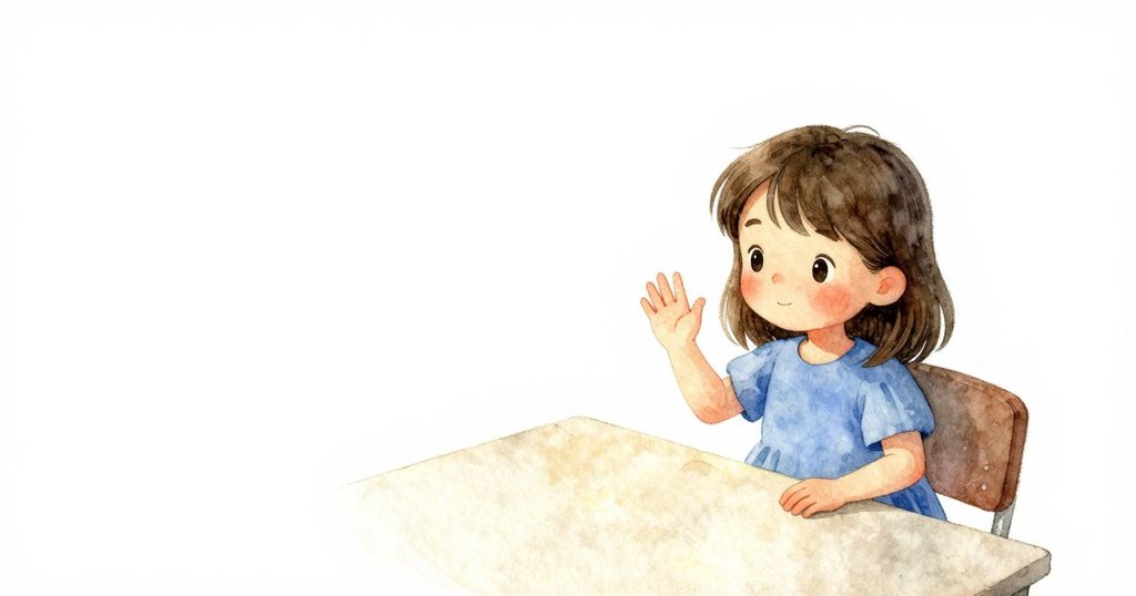 雨過天晴後，卡蒂亞在書房向桌上物件揮手告別，臉上流露出溫柔希望，意境平和