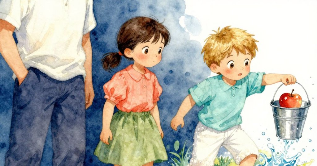 低角度展現蘋果撞擊金屬桶，桶中水花四濺，捕捉戶外動態與自然亮光。