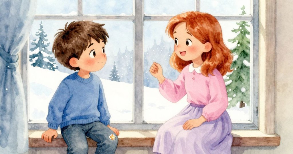 Oona歡快進入畫面喊出'Rain drop!'，與Pierce共享水果貼紙趣味時刻，溫馨室內互動洋溢喜悅