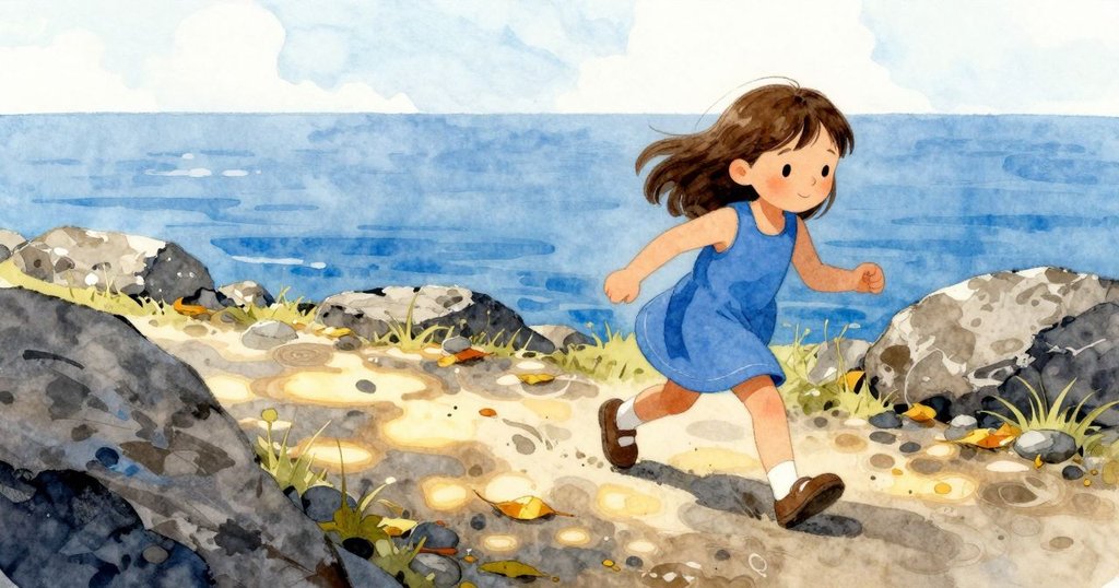 Nora循著旋轉樹葉沿濕滑石徑前行,野蕨與橡樹形成特別角度,顯示出冒險與好奇心