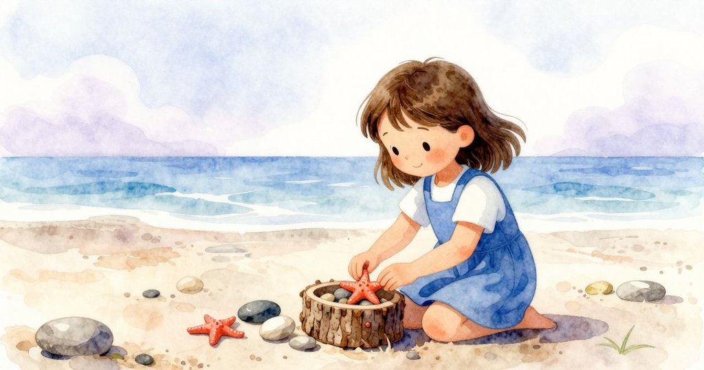 Nora靜心將星形泥塑放入樹皮盒中,旁邊平滑石子相伴,呈現出創作完成的平靜與滿足