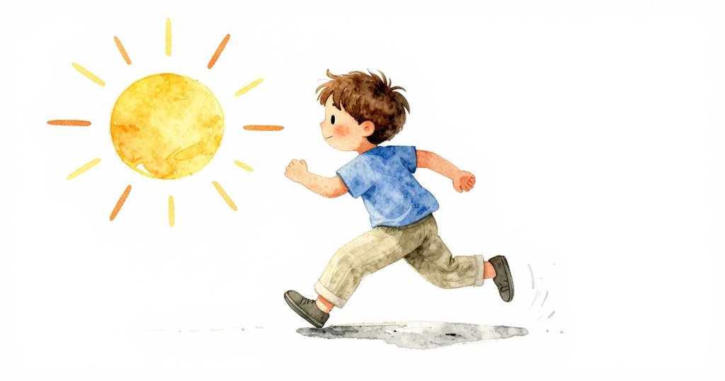 孩子於室內快樂追逐跳動陽光，動態活躍中流露驚喜，空間充滿溫馨光影效果與活力。