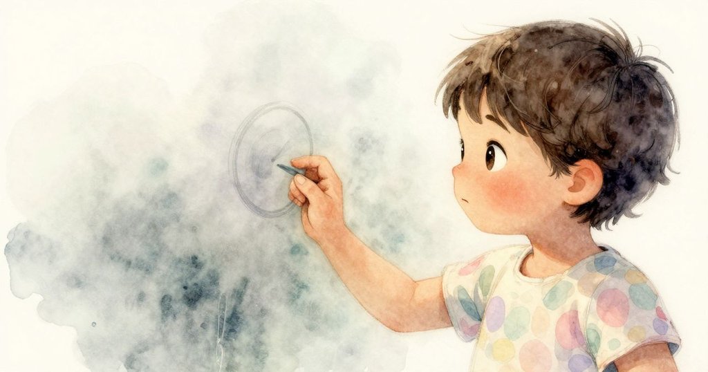 Zelma 的手在朦朧窗戶上劃出圓圈,透過細膩光影展現出好奇心與窗面水跡的溫柔畫面。