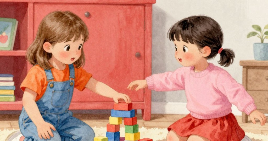 蘭娜在積木間平衡身體,興奮呼喊中小玩具醫生從架子滑出,室內充滿動態互動與活力。