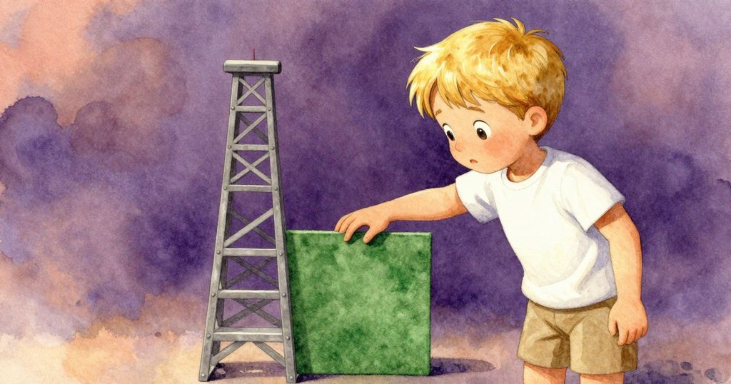 比奇輕輕將綠色氈草墊滑至傾斜塔下，近鏡呈現穩定象徵，環境溫暖且細膩