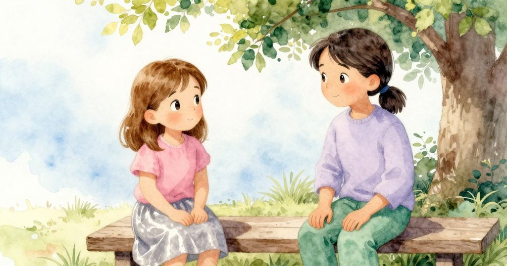 瑞恩靜坐於樹蔭長椅上觀察哈蒂創作，環境像新的自然空間，故事轉入寧靜細膩的階段