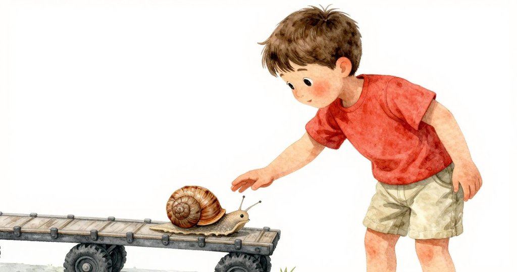 伊夫停下來用手守護小蝸牛穿越玩具橋，小蝸牛成功抵達門下，流露出溫馨關懷與圓滿結局。