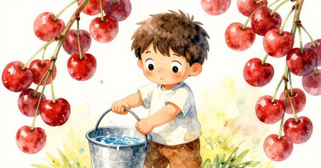 Birch 輕提桶子，桶內閃爍著水光，落水細節分明，環境明亮洋溢著快樂探索感