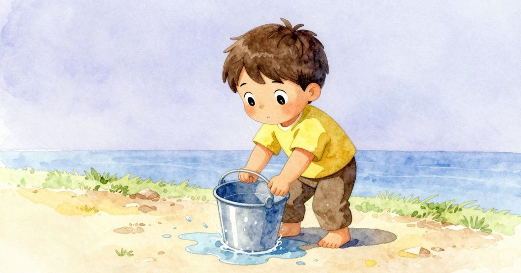 Birch 輕柔放下桶子，水坑慢慢擴散，動作充滿關懷與平靜，象徵著故事溫暖收尾