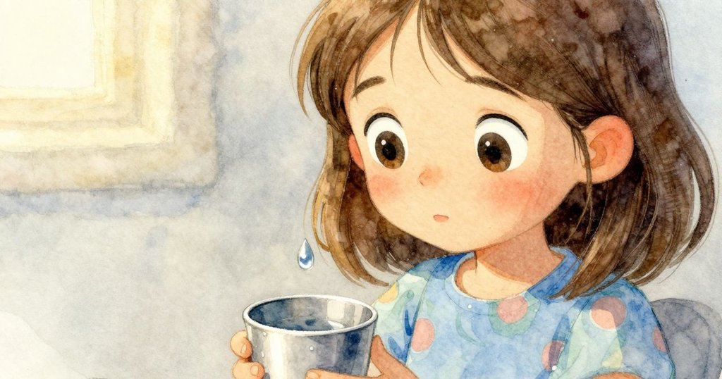 Lena 專注凝視懸於銀杯上方的一滴水，細緻光影中展現靜謐期待與瞬間懸念。