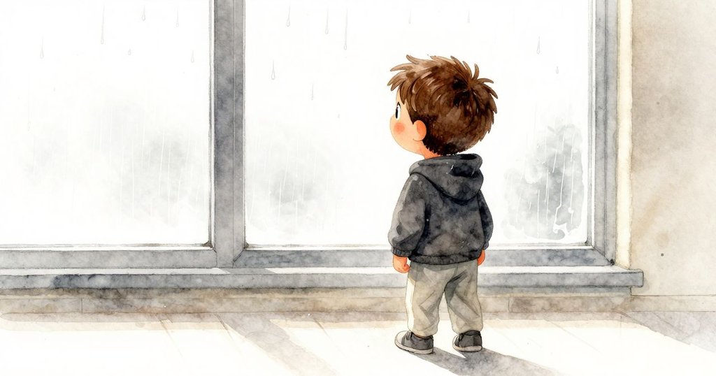 Bram 迎向窗外新曙光，凝視著逐漸融合的雨滴痕跡，展現出堅定與希望的眼神，象徵新的起點。