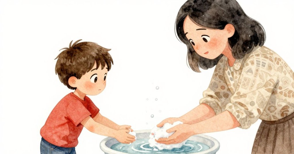 水龍頭上緩滴肥皂水，細膩水珠在柔光中展現豐富質感，營造安心靜謐的情境。