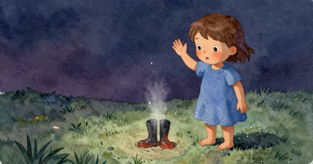 Keira面帶溫柔情感，站在逐漸褪色的靴印前輕揮告別，背景為平坦黏土與柔和水滴，展現告別情懷。