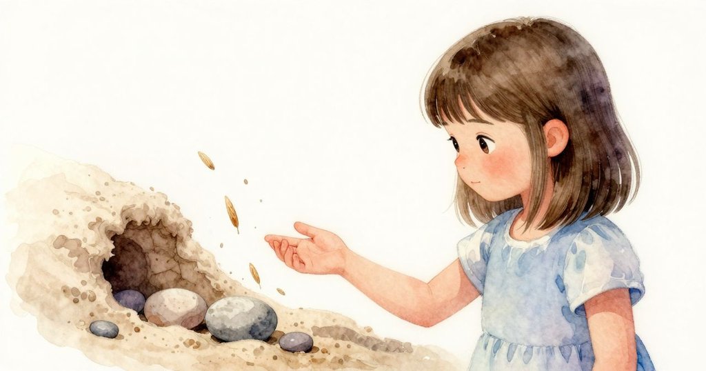 在隱密沙角裡，Celina 的手腕上落下一粒沙，卵石輕輕滾動，體現自然細節與神秘美