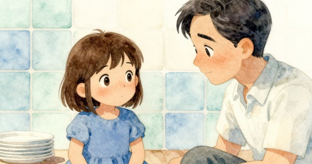 威拉廚房內瓷磚與盤子特寫, 显示質感與細節, 溫暖光線柔和, 充滿早晨安寧感