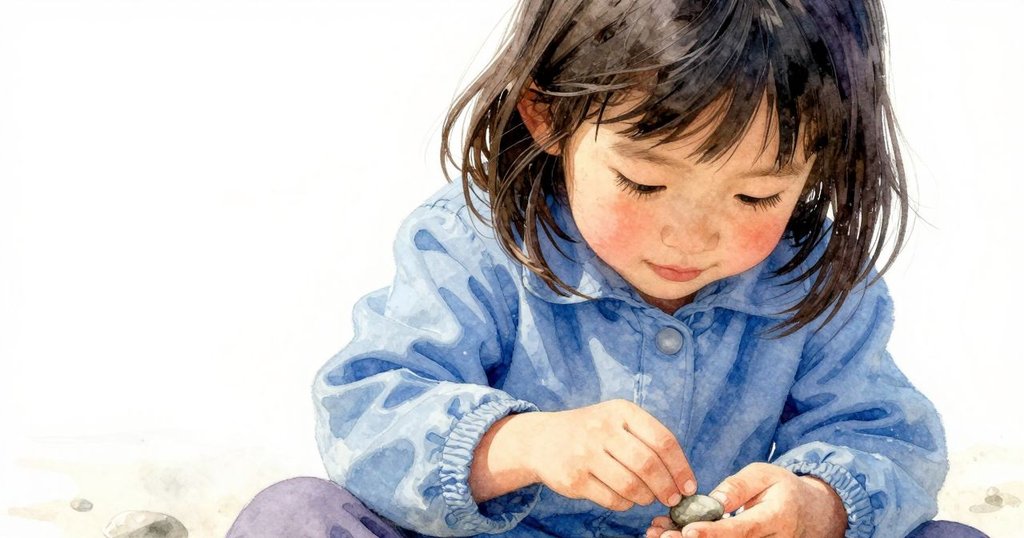 優薩專注地抬起圓石,臉部特寫展現溫柔神情,周圍水面散發微光營造出溫馨氛圍