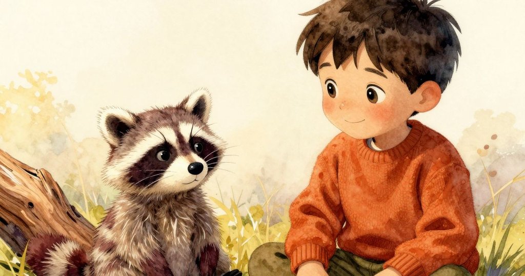 長椅木紋與灰色劃痕被特寫呈現，旁邊的布偶浣熊展露塵土條紋，細膩展示早晨質感