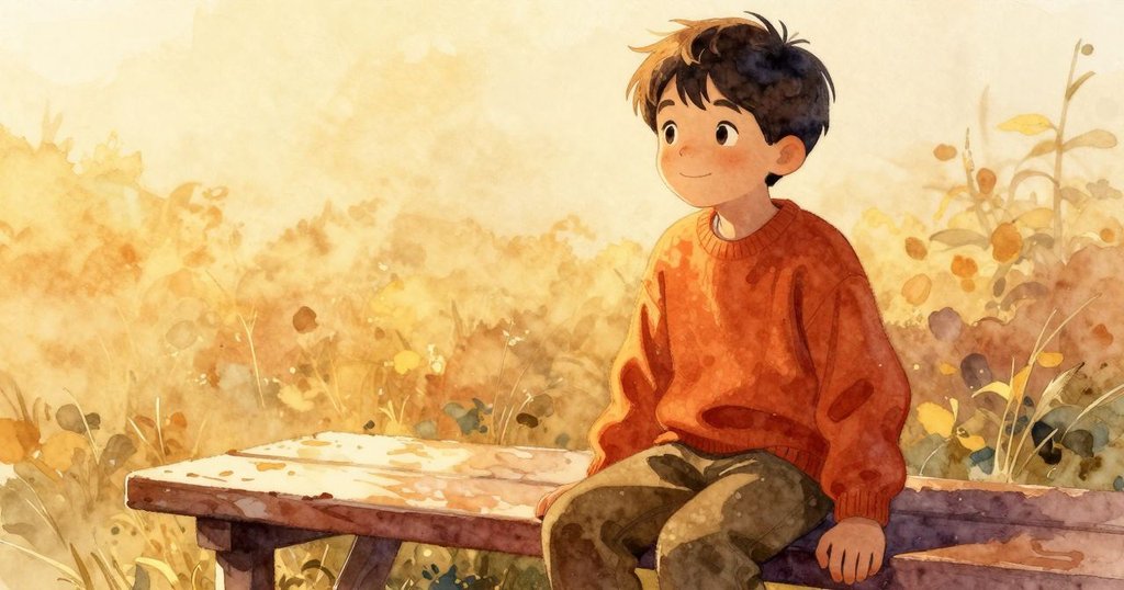 在金色餘暉中，Tobin安坐長椅旁反思晨間發現，水珠漸退，劃痕柔化，背景雀鳥鳴唱締造寧靜收尾