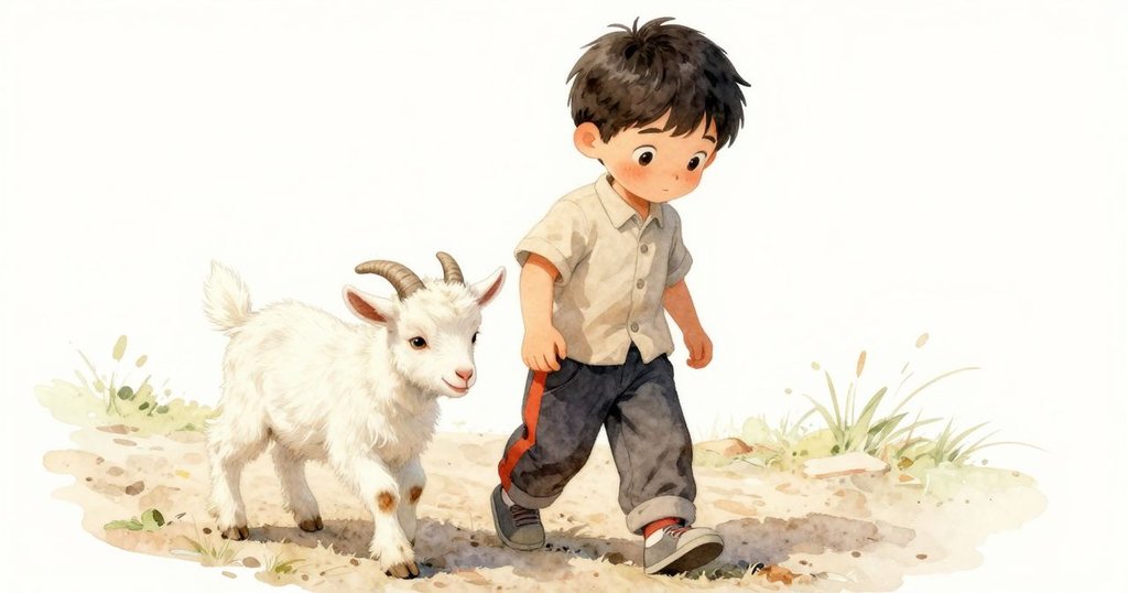 艾瑞克踏上塵土小徑，腳步留痕細膩展現探索旅程中穩健而溫馨的氛圍。