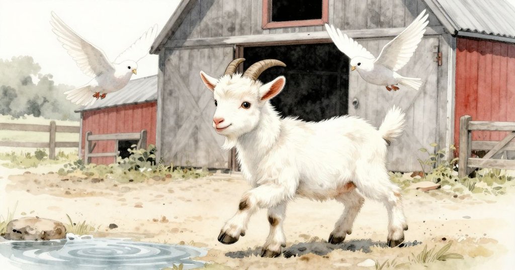 畫面象徵性展現鴿子自穀倉後飛離，山羊幼仔奔向水邊，象徵冒險結束與全新開始的希望與轉變。
