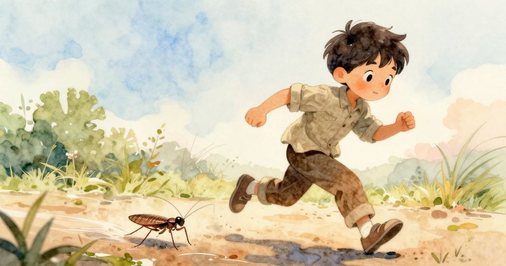 伊蒙充滿活力地追逐水面上快速移動的水黽，動感場景中呈現水波與落水滴交織的趣味畫面。