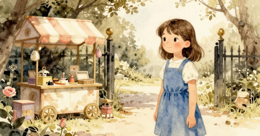 午後的公園中，菲歐娜注意到門口熱鬧的玩具攤，午餐盒中依舊留著葡萄與胡蘿蔔，陽光柔和