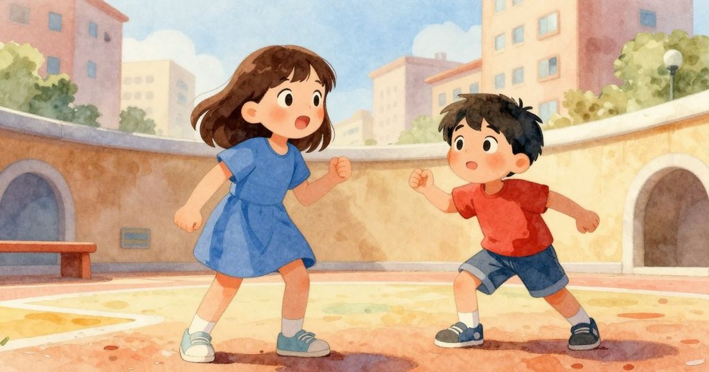 Rosa 與 Zev 站於寬敞圓拱形競技場中，清晨陽光下充滿活力與期待情緒