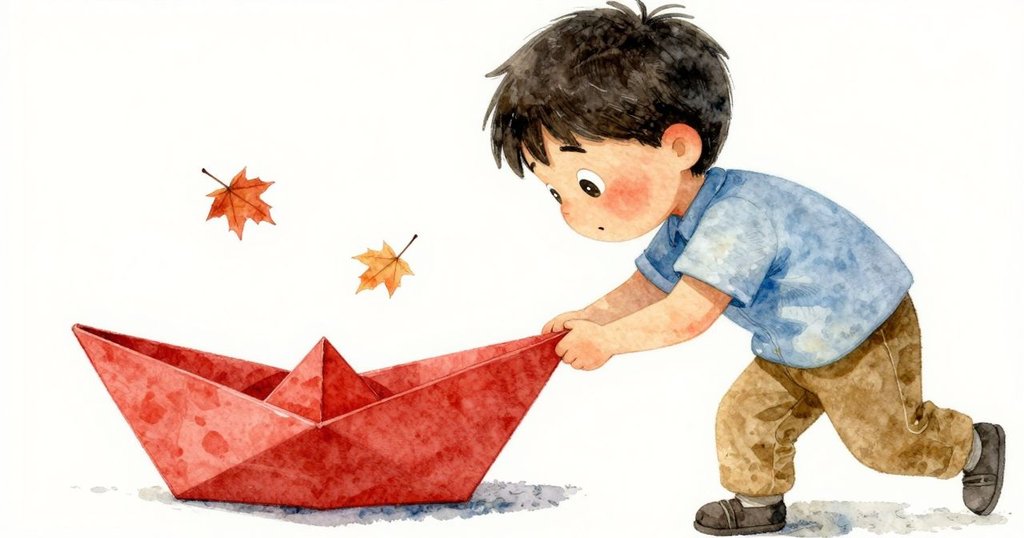 Yorick 凝視著輕落船邊的楓樹種子，細緻瞬間呈現平衡謹慎之情，氣氛微妙緊張