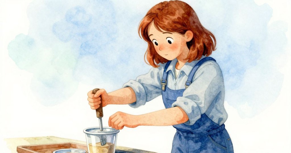 Winona專注操作槓桿封杯，杯頂形成光滑圓頂，細節豐富顯示完成過程的平靜與成功