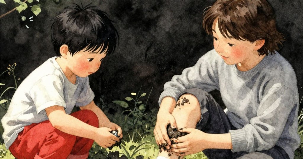 Dorian在清晨陽光中擦拭泥土，臉上露出放鬆微笑，Pierce在旁輕聲讚許冒險成功，最終畫面平靜溫馨