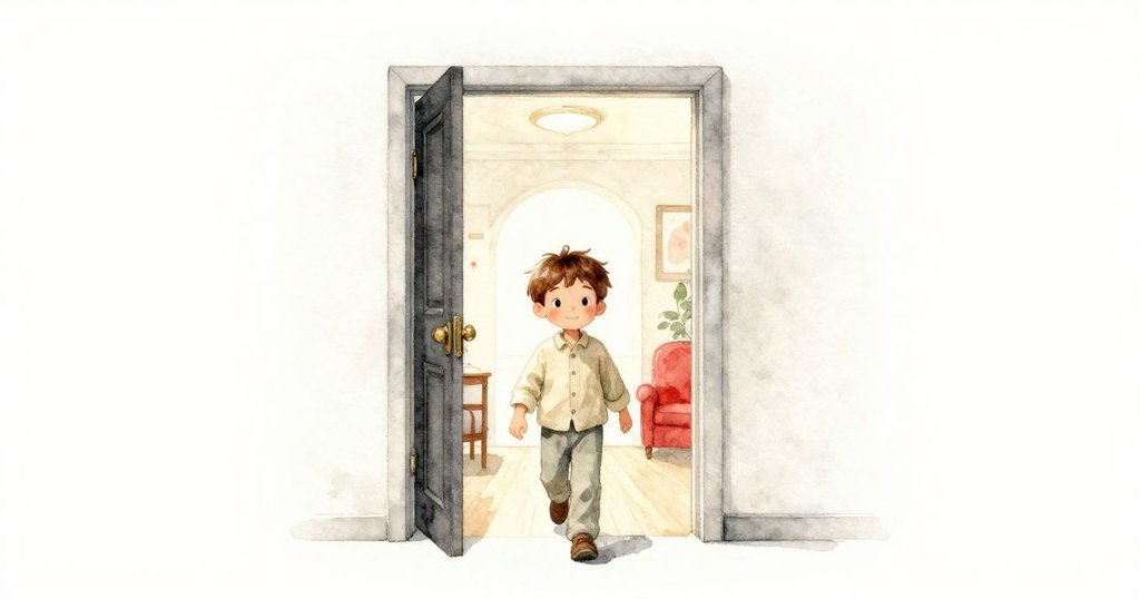 尼爾踏入充滿溫馨燈光與裝飾的派對房間,表情充滿期待,故事開篇呈現歡樂生日氣氛