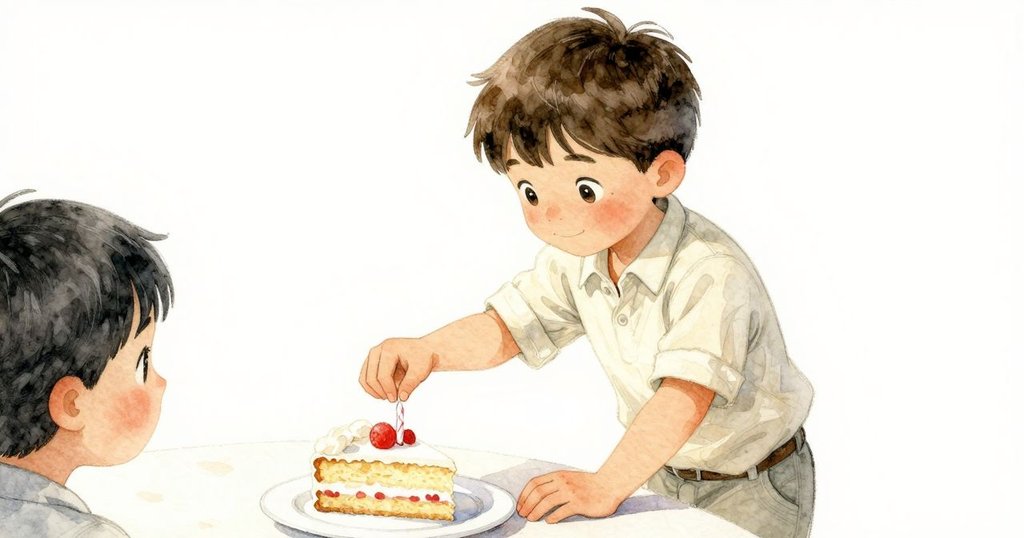 尼爾聚精會神地從蛋糕中取出蠟燭柱,表情驚喜且滿足,明亮聚焦光線突顯豐富質感