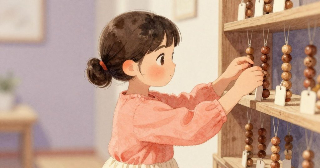 Celina 細心排列木珠，專注檢視柑橘調護髮素，背景展現捲曲價標與質感，突顯故事細節進展