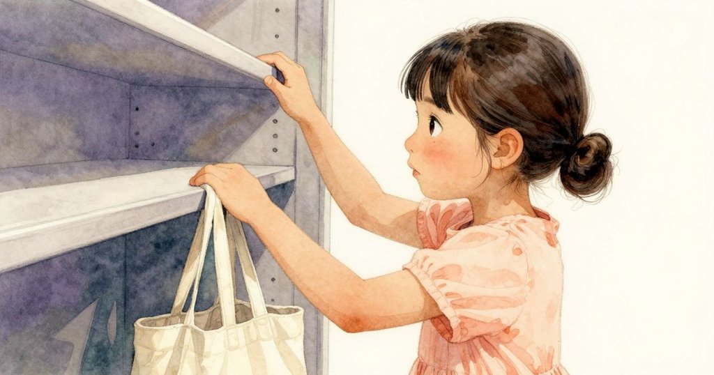 Celina 臉上展現堅定，細膩調整手提袋對齊貨架凹痕，確保珠子安全，故事達到圓滿結局