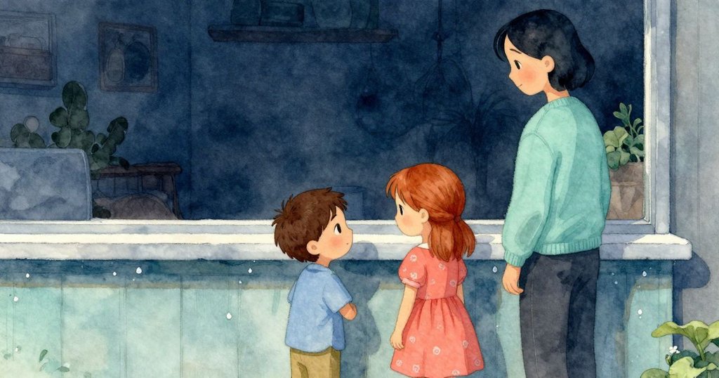 傍晚時分，空蕩花店櫃檯僅留紙巾和水珠痕跡，噴嘴最後一噴飄散，營造平靜收場感