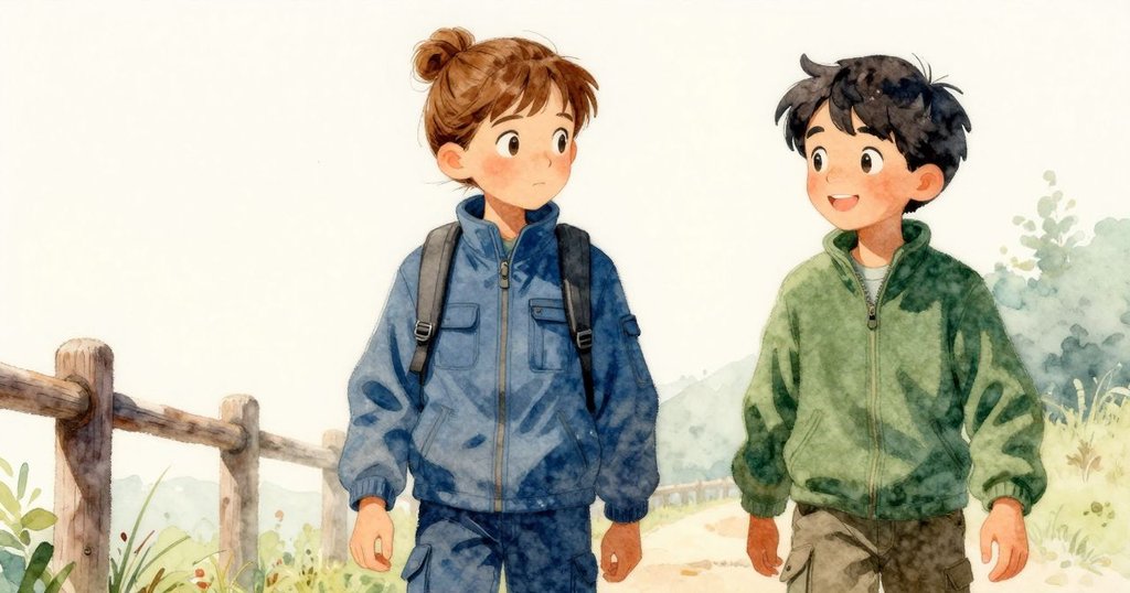 柔和色調下回憶上週大風時鬆動的鋁板和扶手，喚起小女孩Thea內心的懷舊與反思