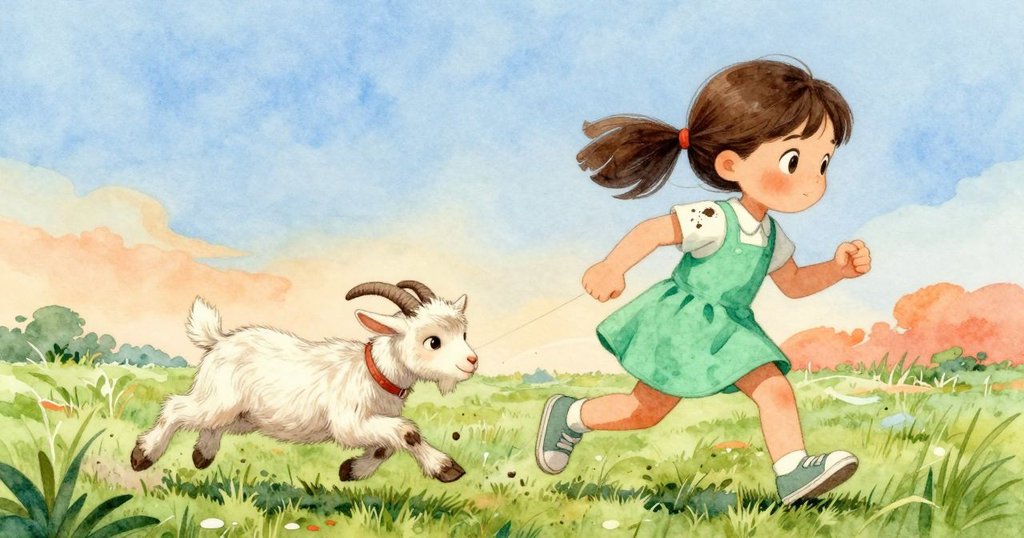 隨著水桶傾斜,山羊仔迅速跳離,泥點弄髒女孩袖子,遠處風箏大賽正式展開。