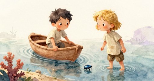 Clay Boat Floats Down the Stream