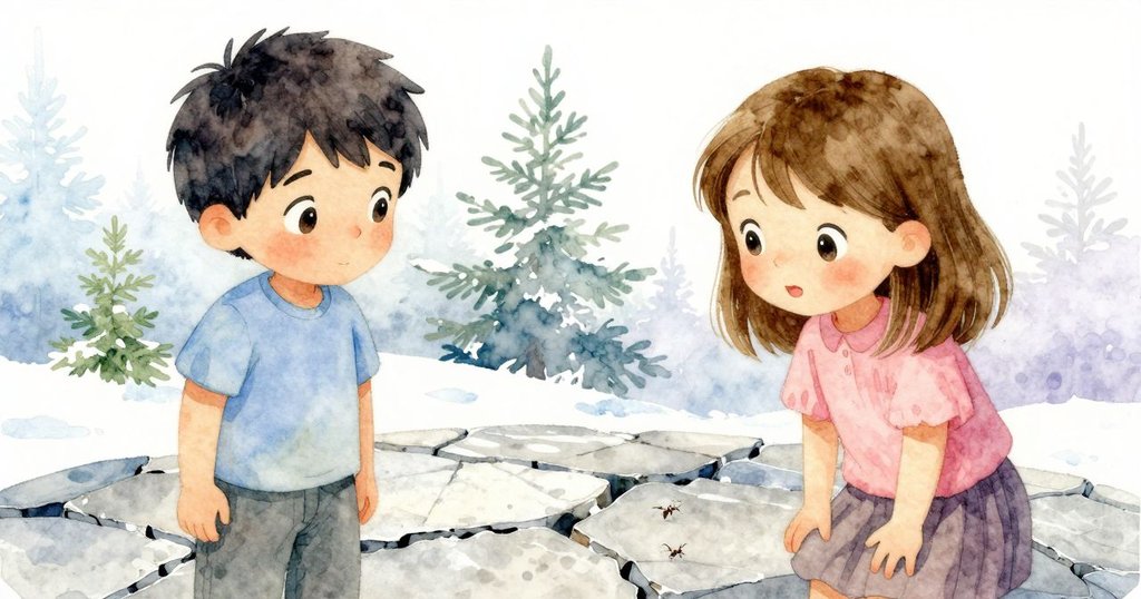 蚂蚁沿著石縫探險,近距離展示裂紋與細膩紋理,展現微觀世界的獨特視角與探索精神