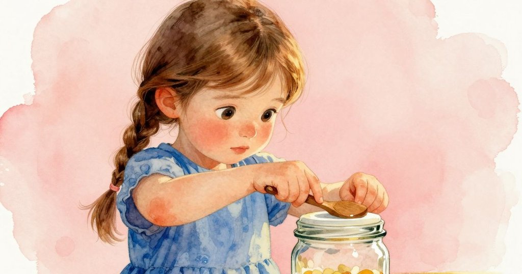 馬莉索爾低頭專注扭動玻璃罐蓋,用木匙輕敲,展現堅定解決問題的情緒,故事情節推進