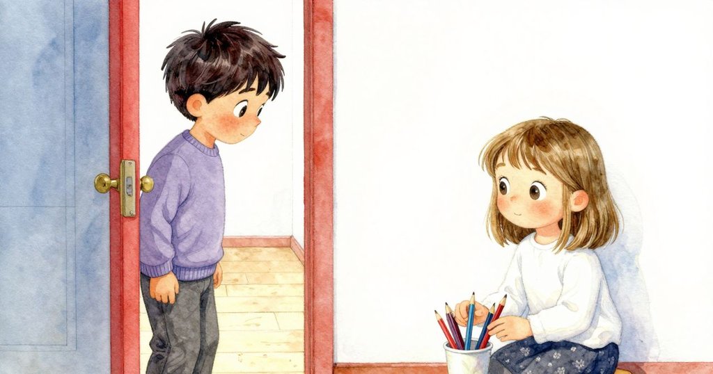 Wade 從杯中撿起鉛筆排好，Nora 輕步走入走廊，室內溫暖和諧，彰顯故事結局的重逢與完成。