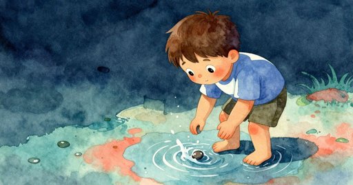 Pebbles Line Up Beside the Puddle