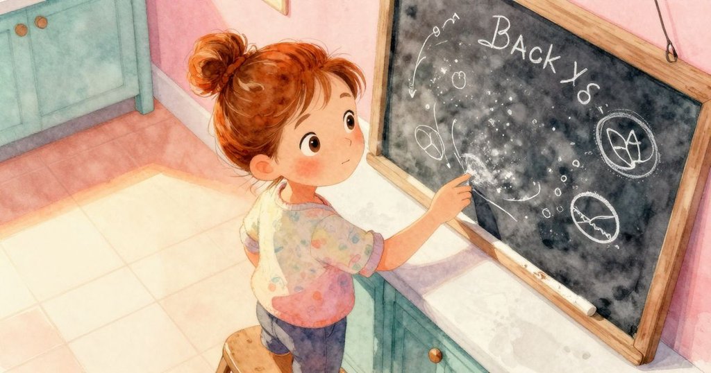 從高處俯瞰整個廚房，細節中可見面粉板上細微的刮痕與麵粉痕跡，Kestrel柔和行動映入眼簾。