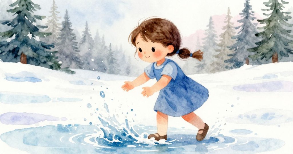 在柔和光線下，水滴爆裂形成歡快潑水效果，Cora注視著這轉瞬戲劇性瞬間，空氣中瀰漫涼爽氣息